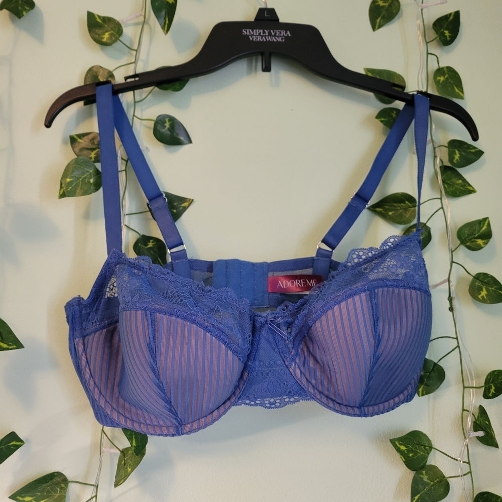 NWOT Adore Me Striped Blue Lace Bra Womens Size 36DDD